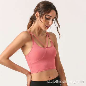 Yoga Sports Bra Strappy Back Activewear maka Womenmụ nwanyị